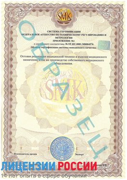 Образец сертификата соответствия (приложение) Смоленск Сертификат ISO 13485